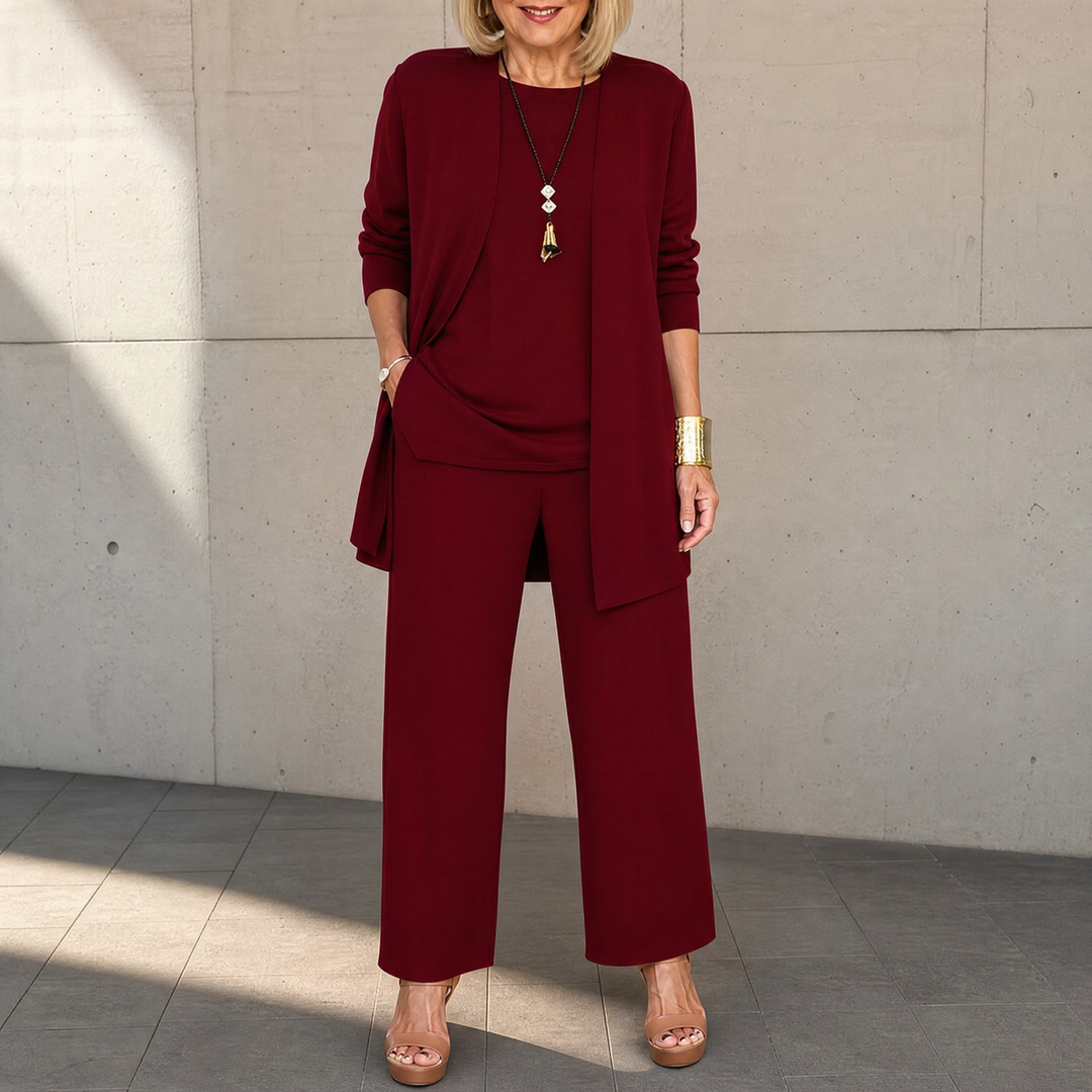 Maevelle Elegant 3-Piece Set with Drape Cardigan | Clova Women's Fashion