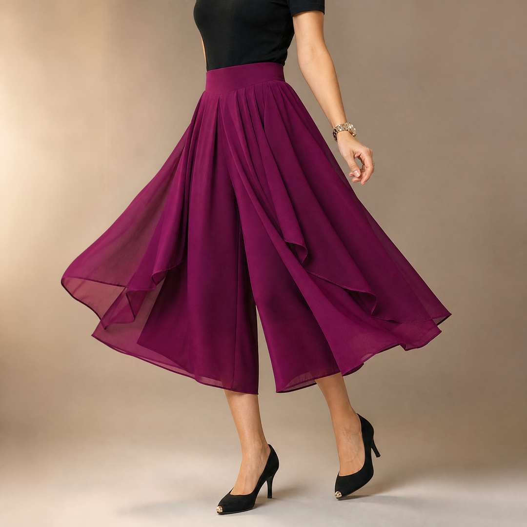 High-Waist Culottes with Skirt Drape | Clova Women's Fashion