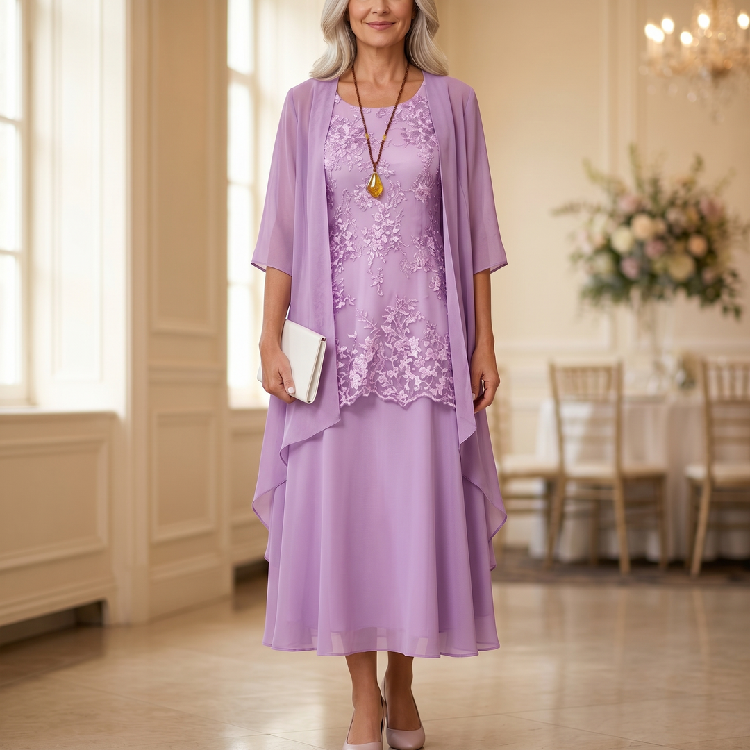 Elegant Lace and Chiffon Dress Set | Clova Women's Fashion