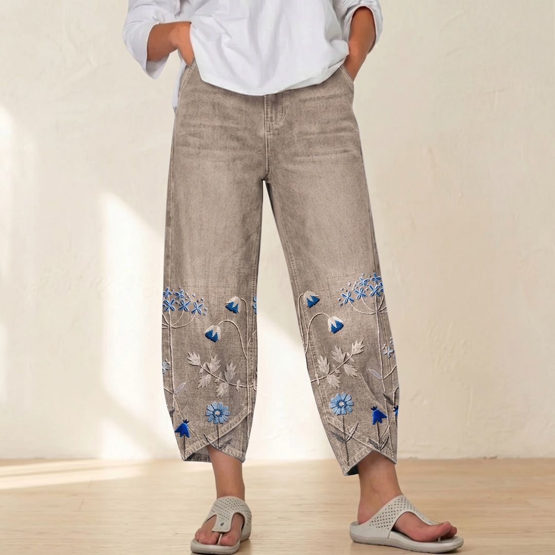 Embroidered Wide-Leg Jeans with Tulip Hem | Clova Women's Fashion