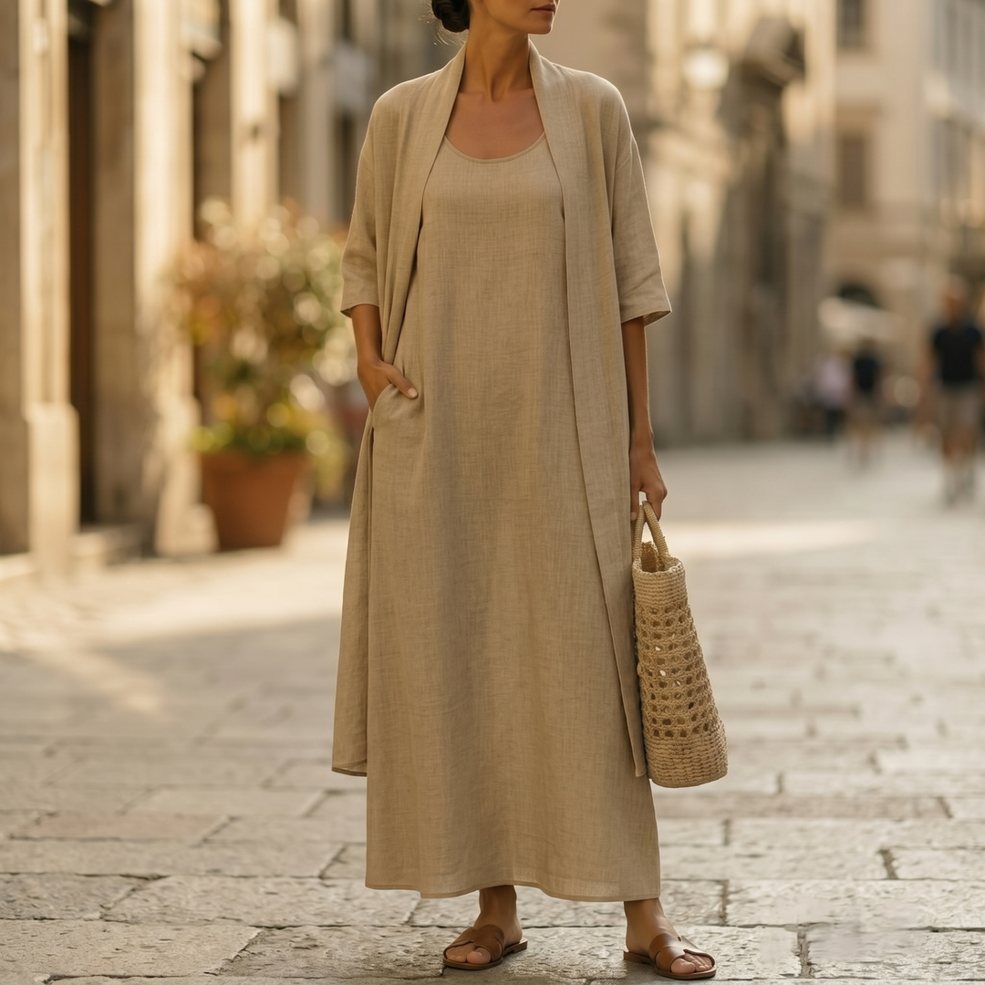 Lunavia Linen Cotton Two Piece Set with Duster | Clova Women's Fashion