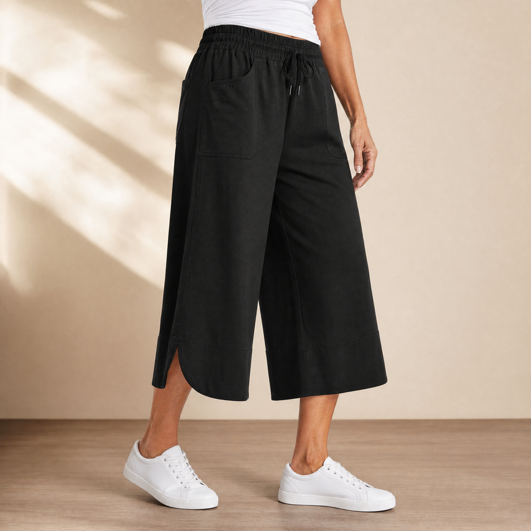 Soft Cropped Wide-Leg Pants with Pockets | Clova Women's Fashion