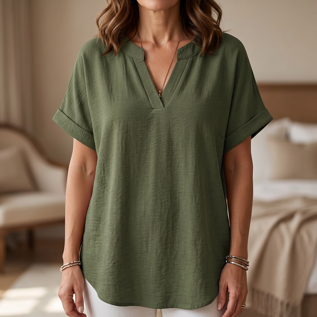 Solenne Soft Drape V-Neck Blouse for Everyday Wear | Clova Women's Fashion
