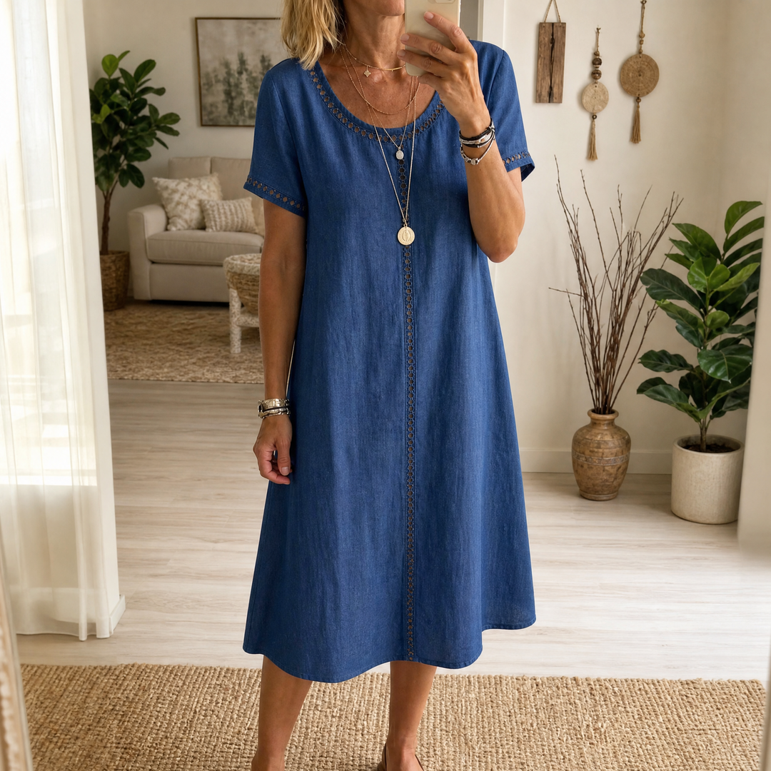 Lunavia Eyelet Trim Linen Midi Dress for Effortless Summer Style | Clova Women's Fashion