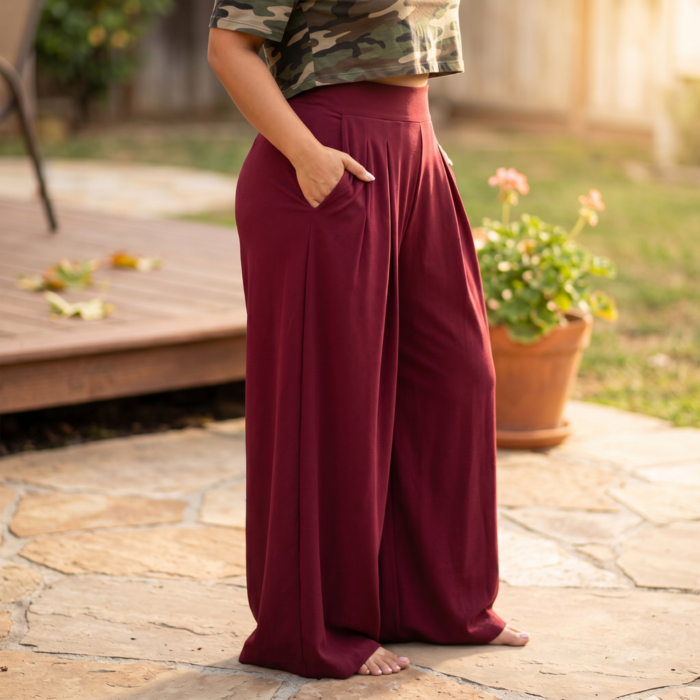 Flowy Pleated Palazzo Pants for Curvy Comfort — View 2 | Clova