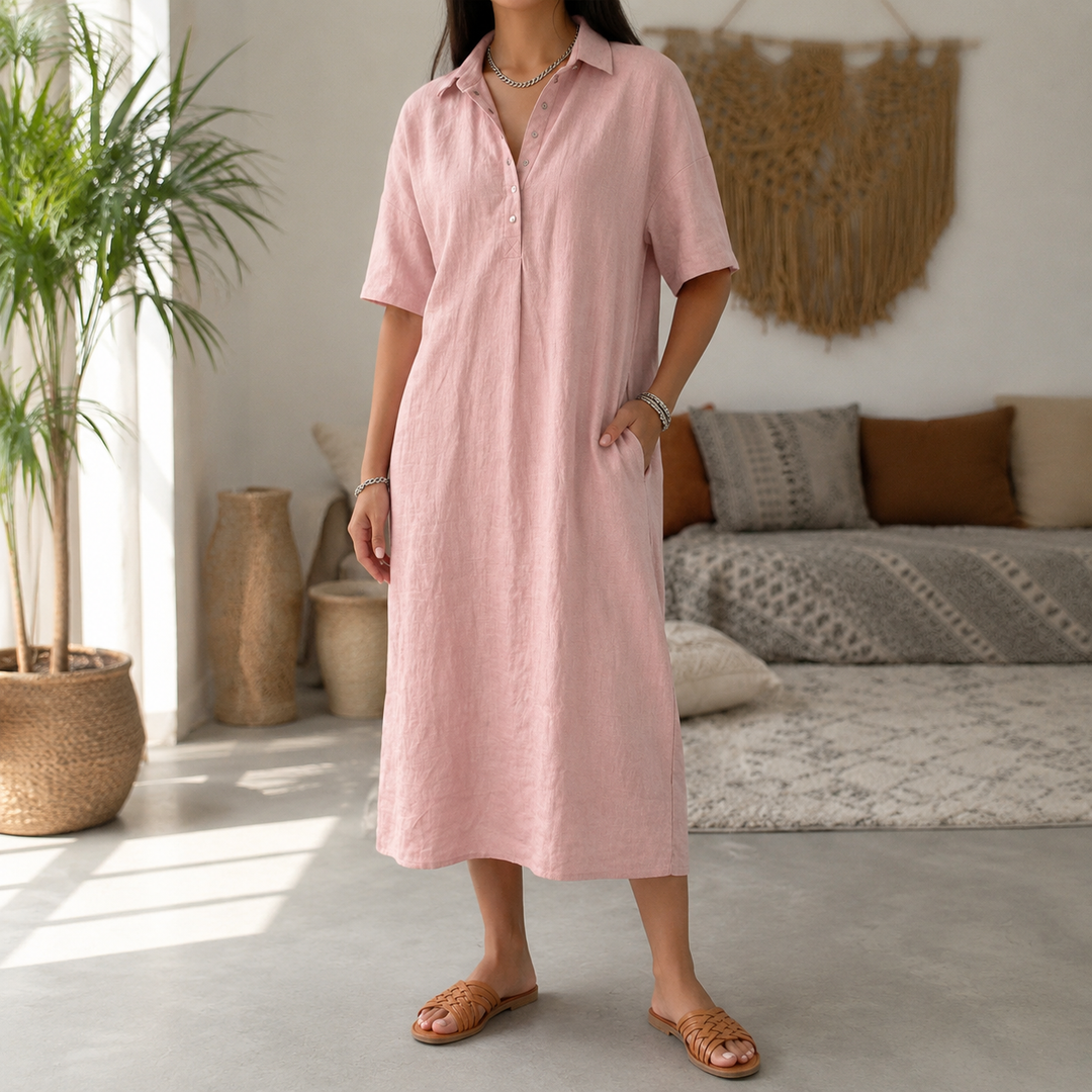 Linen Polo Midi Dress for Easy Everyday Style | Clova Women's Fashion