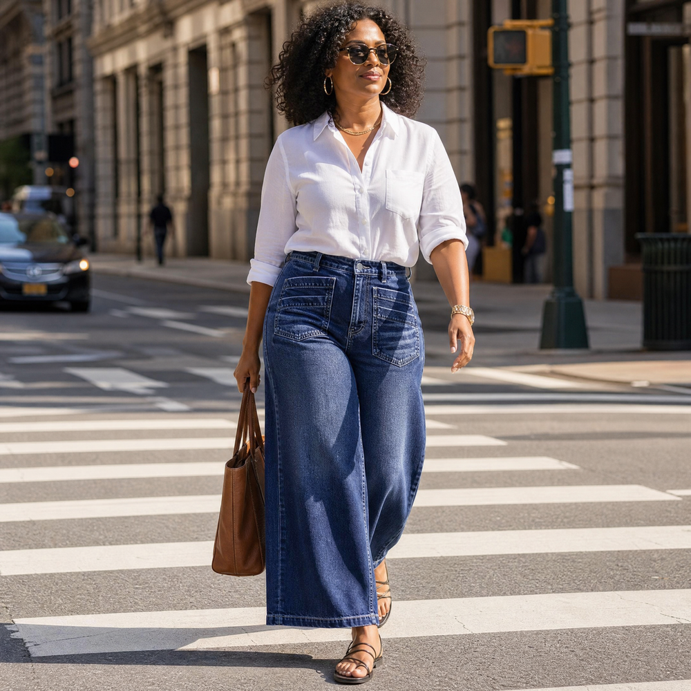 Patch-Pocket Wide-Leg Jeans — View 2 | Clova