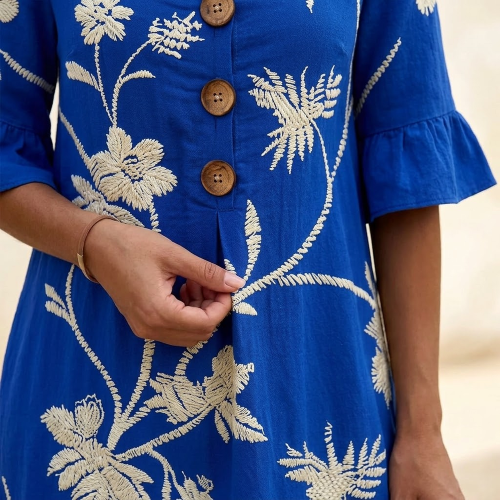 Embroidered Floral Midi Dress — View 2 | Clova