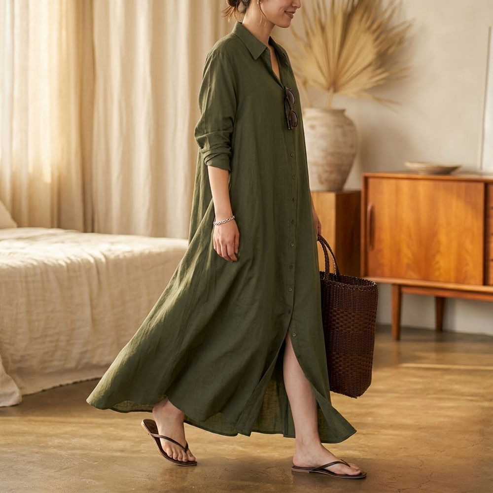 Effortless Maxi Shirt Dress with Pockets — View 2 | Clova