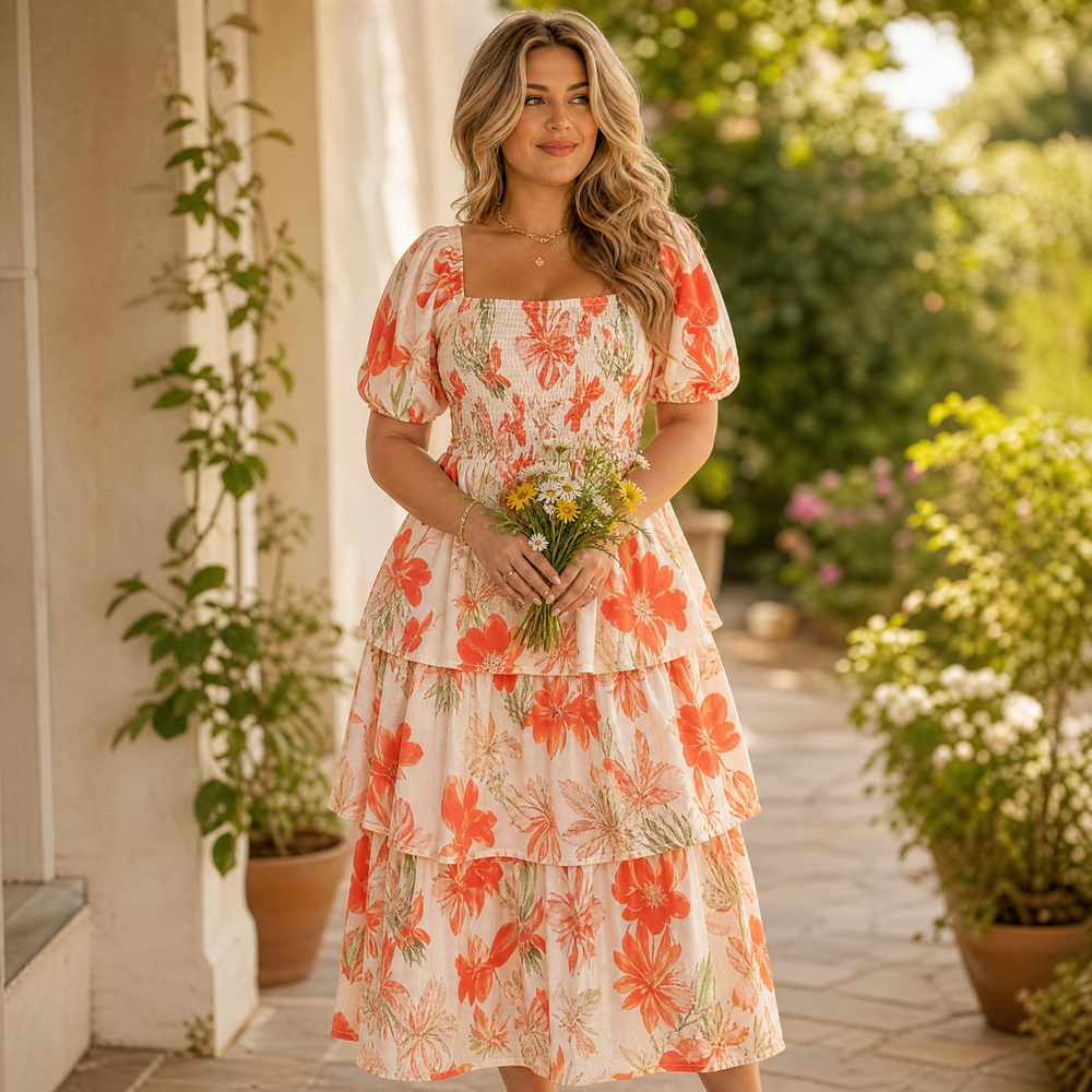 Smocked Square-Neck Floral Maxi — View 2 | Clova
