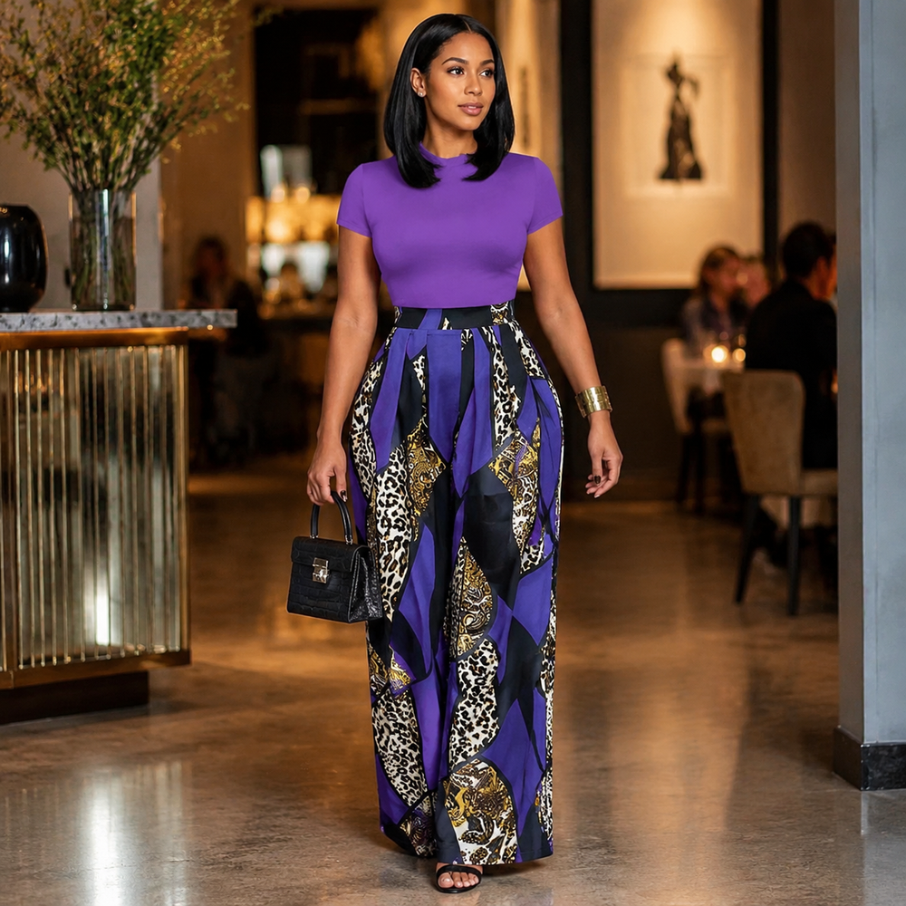 Bold Print Wide-Leg Two Piece Set — View 2 | Clova