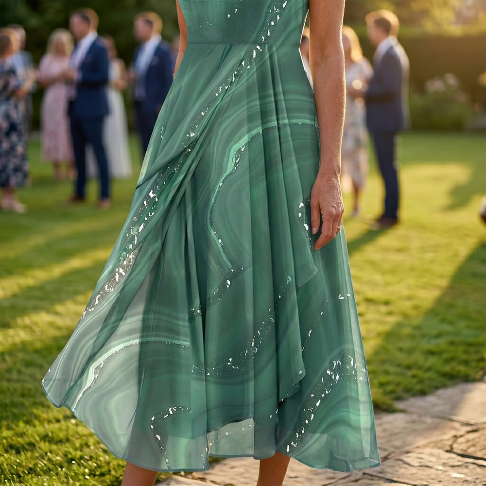 Flowing Marbled Midi Dress for Special Occasions — View 2 | Clova