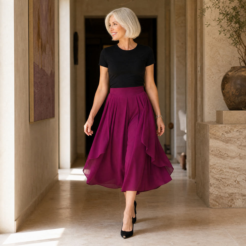 High-Waist Culottes with Skirt Drape — View 2 | Clova