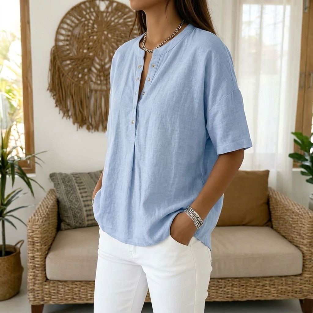 Effortless Henley Blouse | Clova Women's Fashion