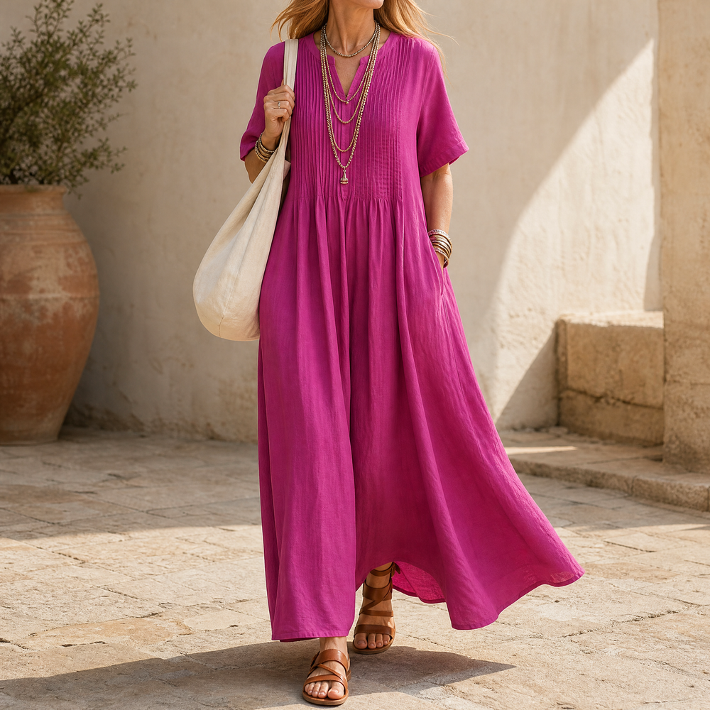 Pin-Tuck Cotton Maxi Dress with Pockets — View 2 | Clova