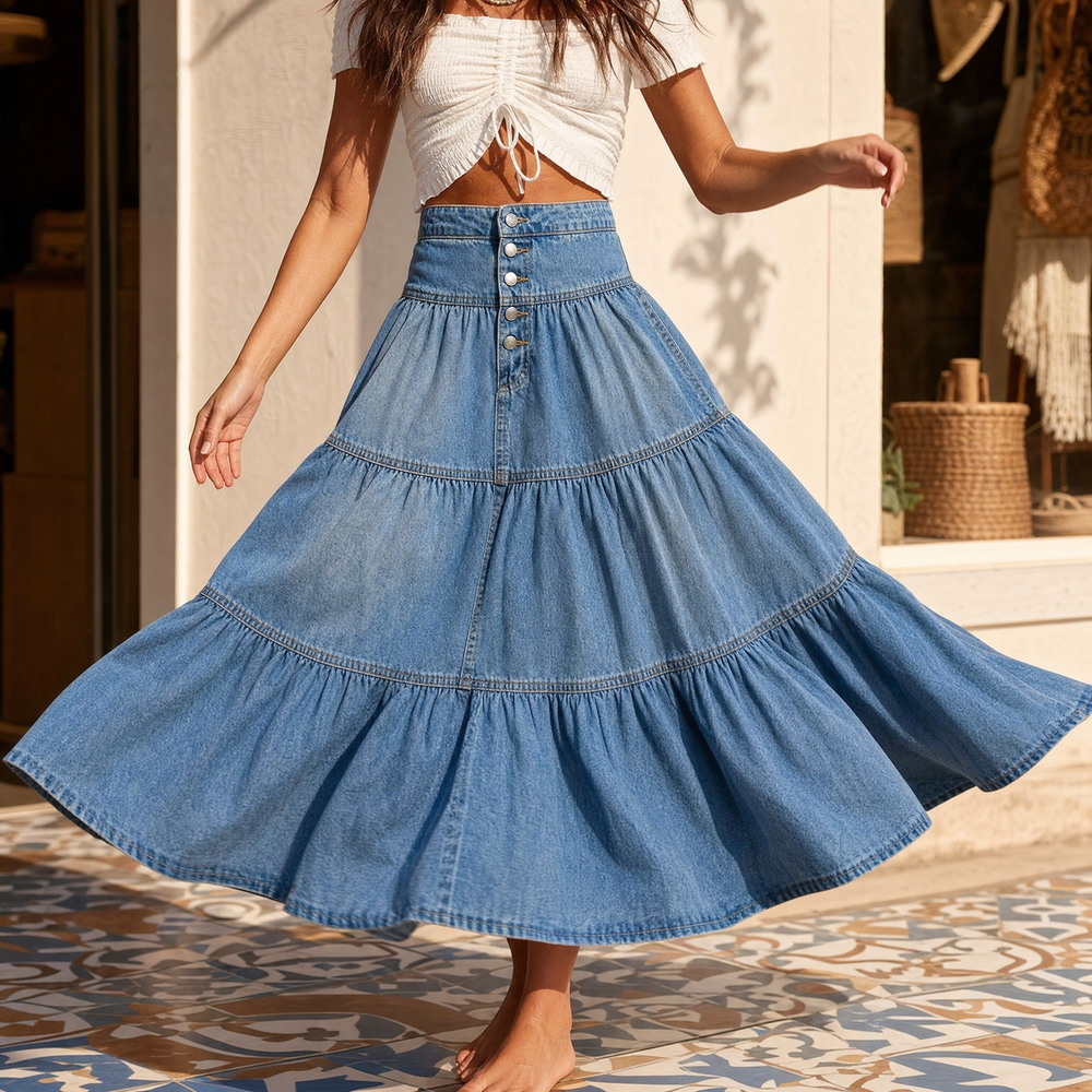Soft Button-Front Maxi Skirt — View 2 | Clova