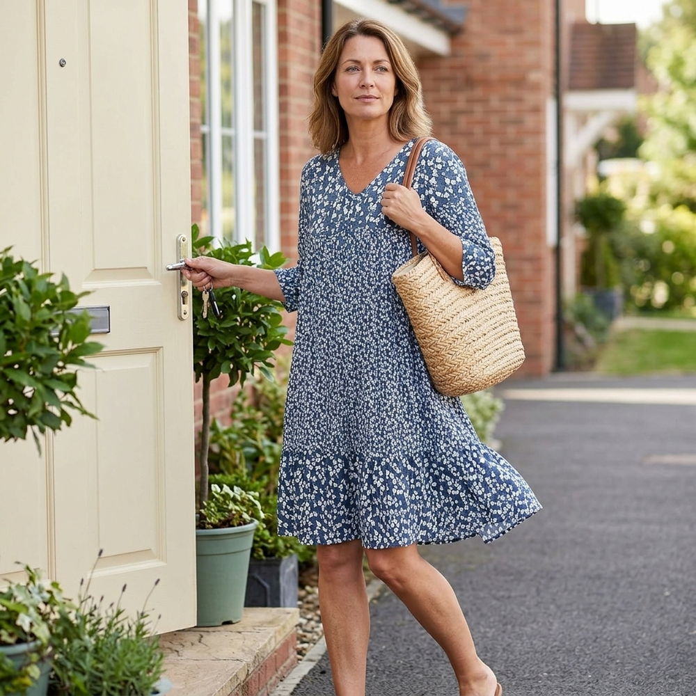 Breezy Floral Midi with Ruffle Hem — View 2 | Clova