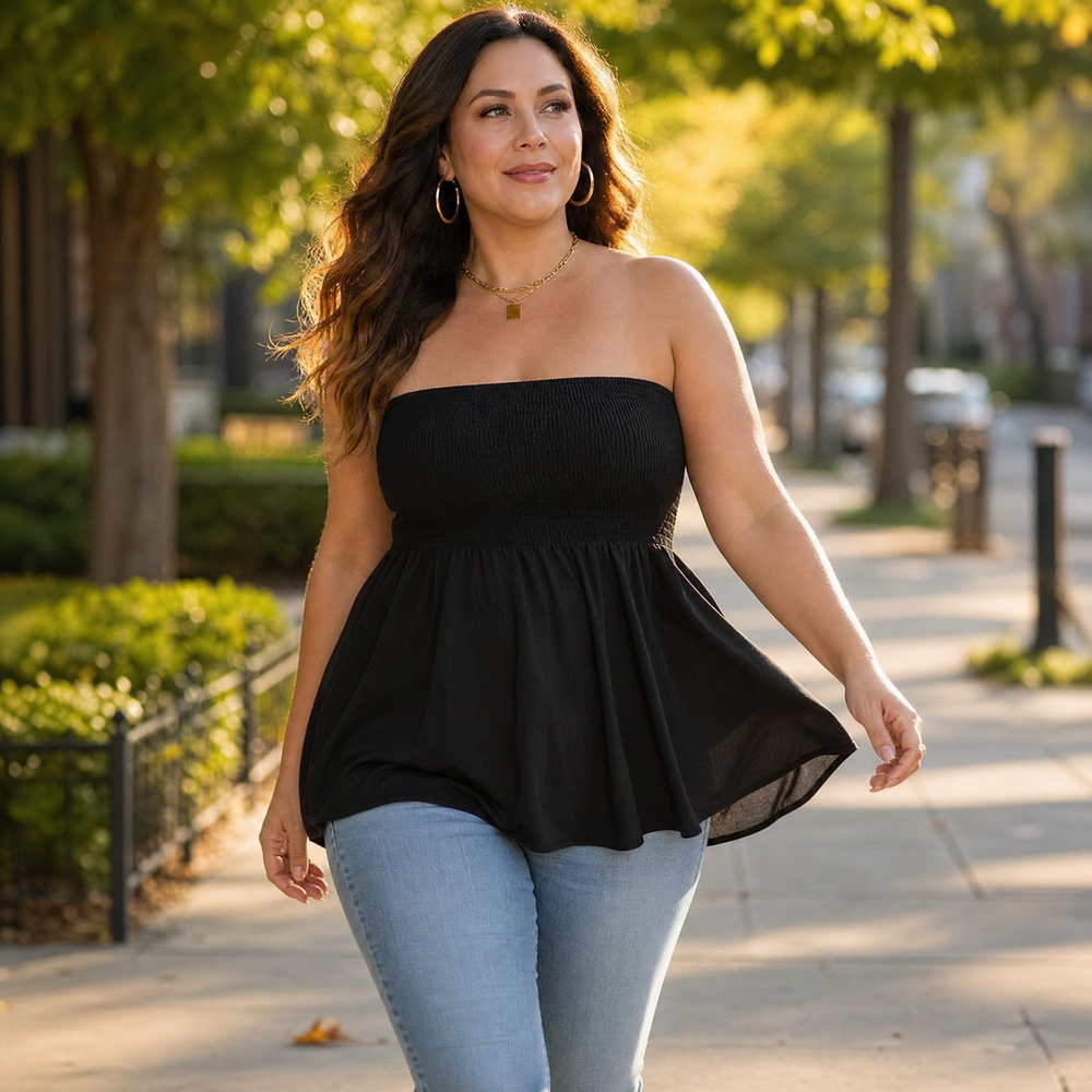 Strapless Smocked Babydoll Top — View 2 | Clova
