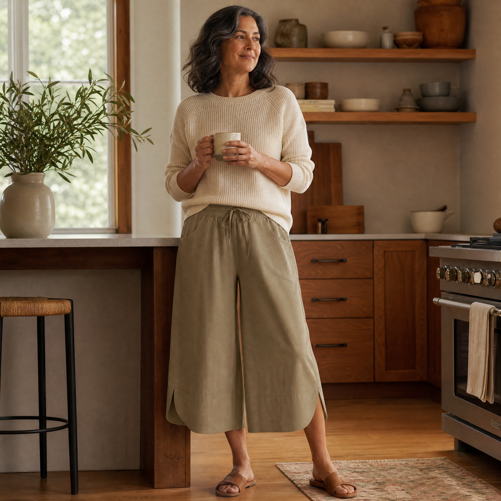 Soft Cropped Wide-Leg Pants with Pockets — View 2 | Clova