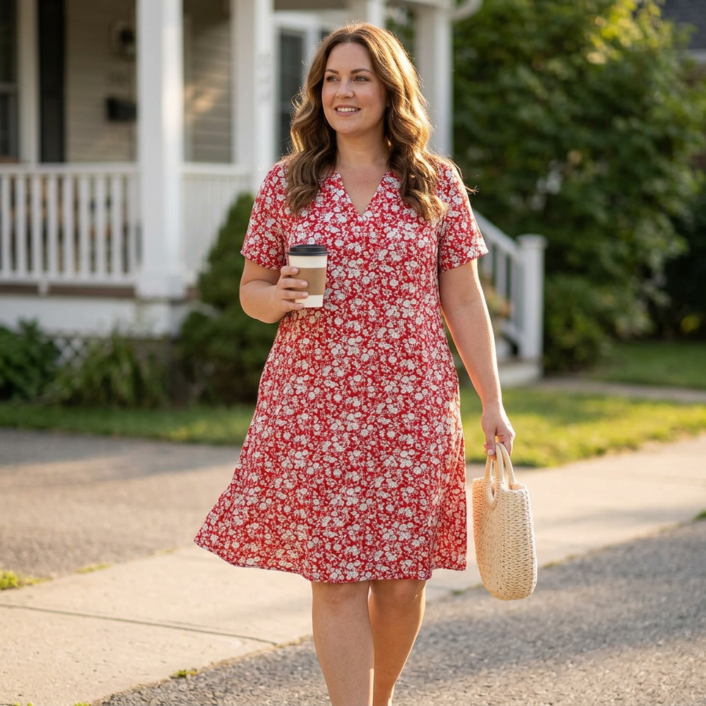 V-Neck Floral Dress with Pockets — View 2 | Clova