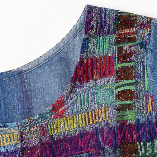 Painterly Patchwork Midi Dress — View 12 | Clova