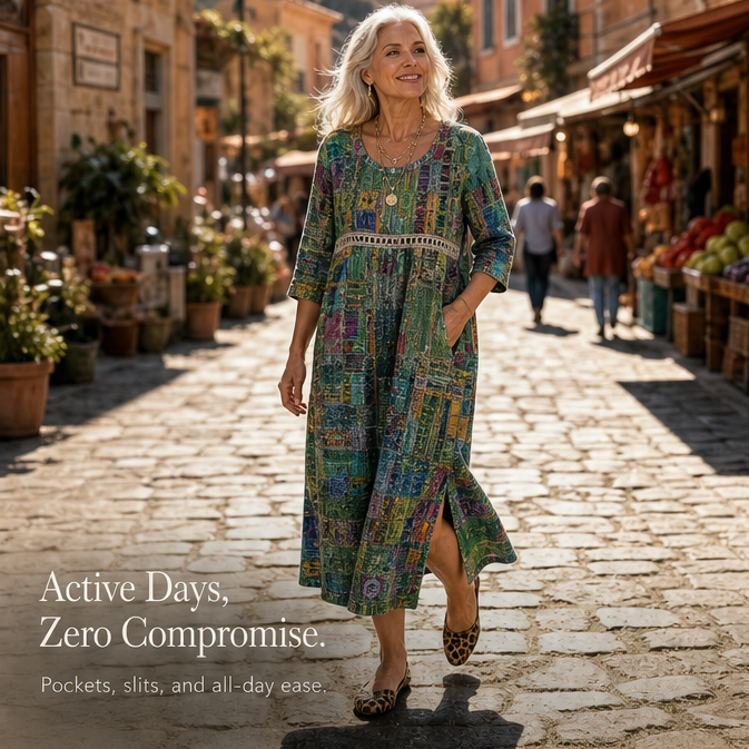 Painterly Patchwork Midi Dress — View 9 | Clova