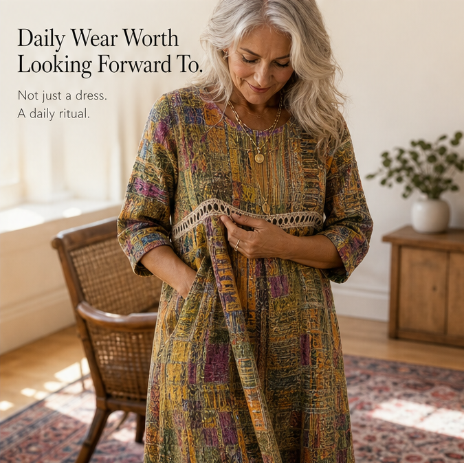 Painterly Patchwork Midi Dress — View 11 | Clova